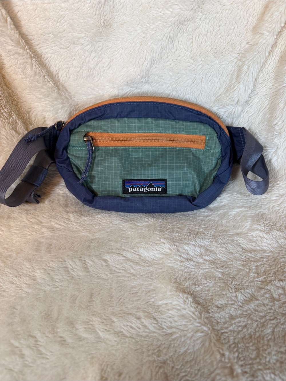 Patagonia Green and Navy Waist Pack with Tan Accents